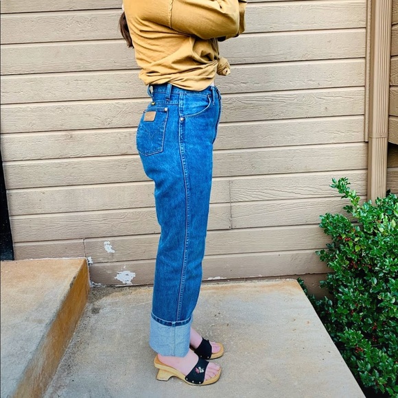 • vintage retro long wranglers dark wash jeans • - Picture 6 of 12